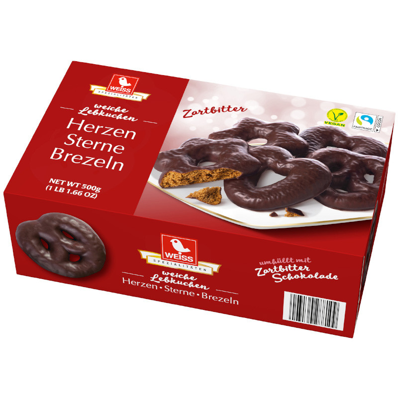 Weiss Herzen/Sterne/Brezeln Zartbitter 500 g